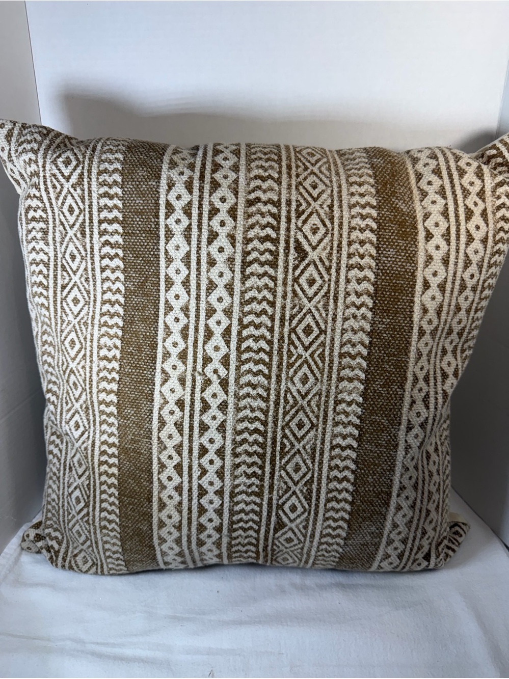 Surya Brown Beige Stripe Cotton 20” Sq Pillow with Insert **Read**